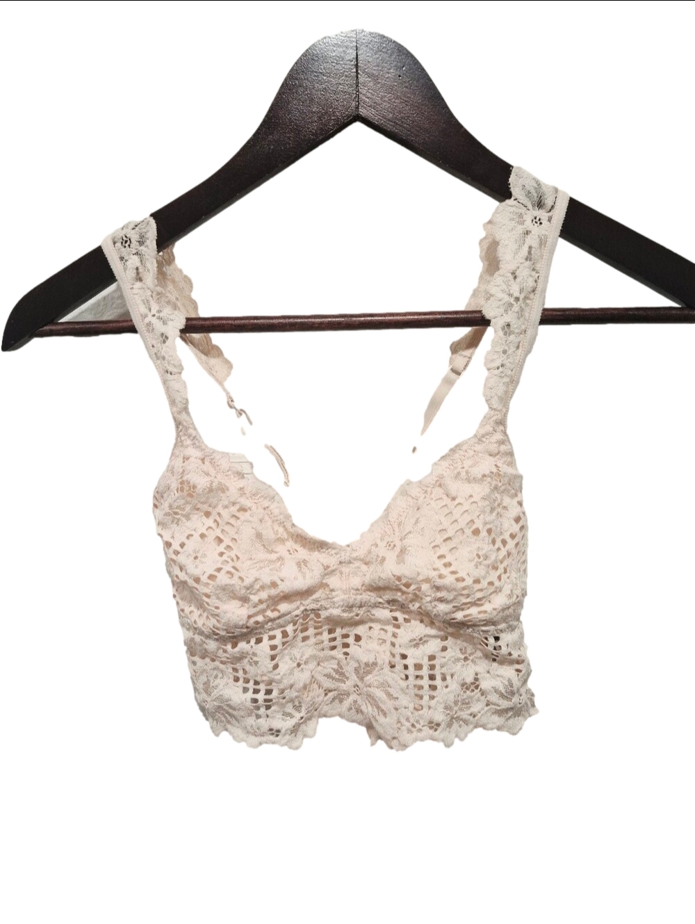 AERIE Floral Crochet Lace Bralette Crop Top Strappy Back Blush Cream - Small